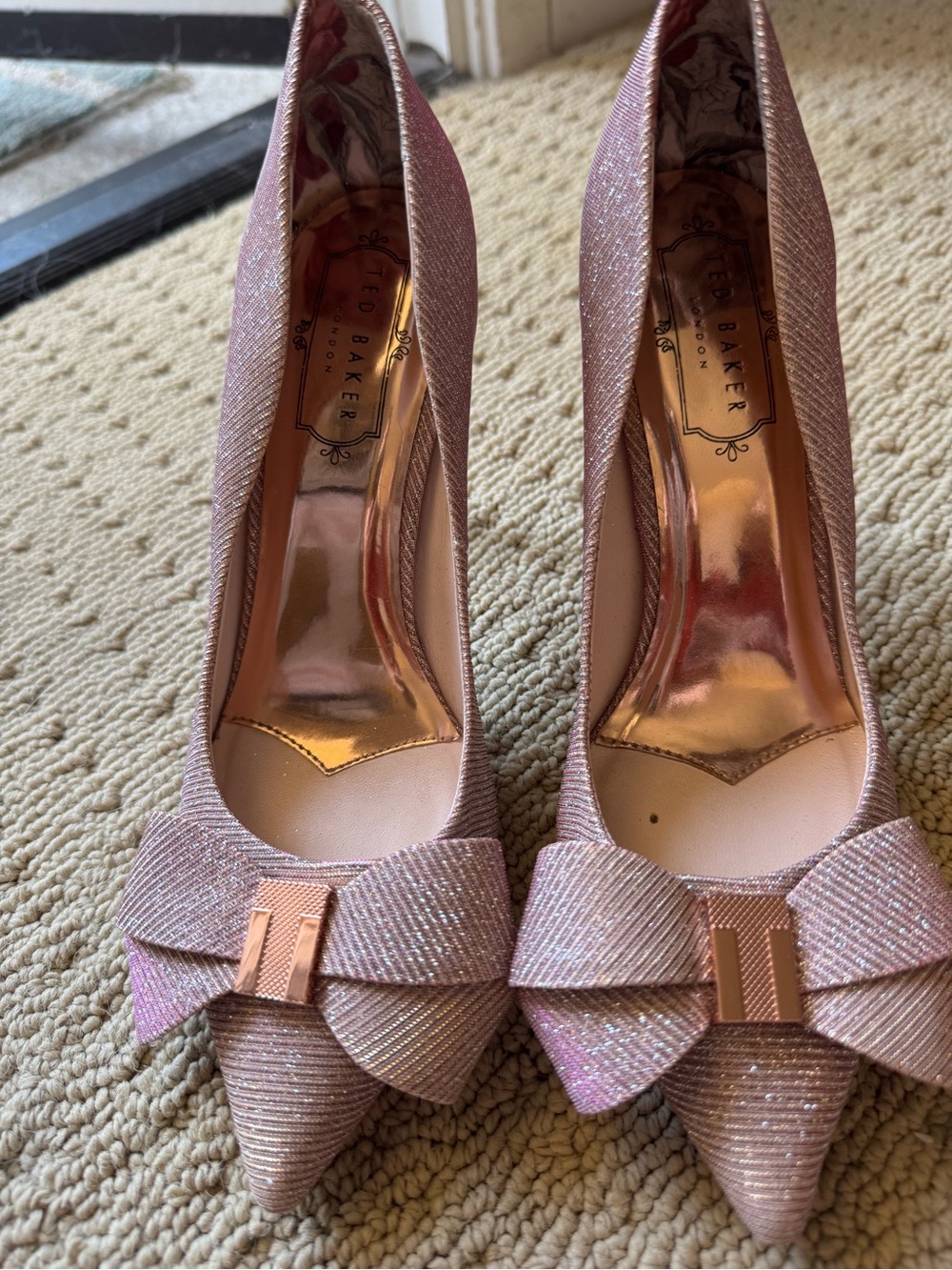 Ted Baker Precious Rose Pink Glitter Pointed Bow Pumps 36.5